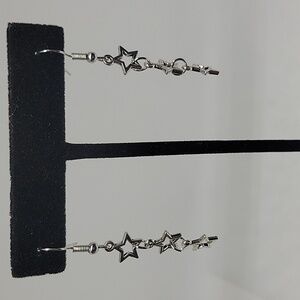 Star Dangle Silver Tone 2" Earrings